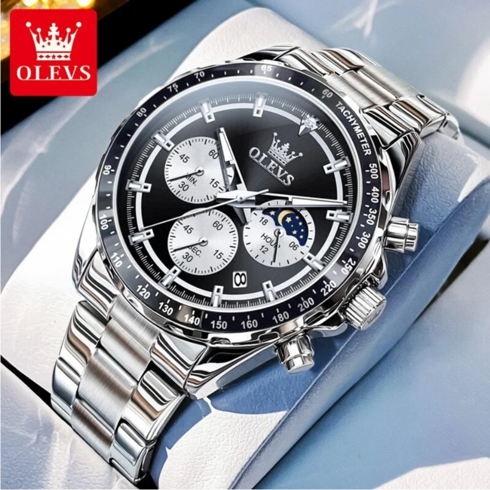 NWT NIB OLEVS Silver Chronograph Quartz Watch